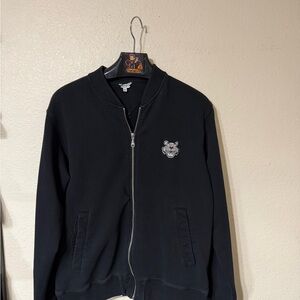 Kenzo Black Zip-Up Sweater with Tiger Logo